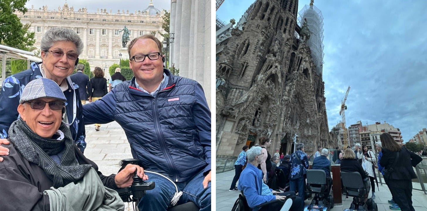 People in front of Sagrada Familia Church in Barcelona.