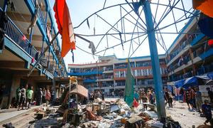 Escuela bombardeada por Israel en Gaza.