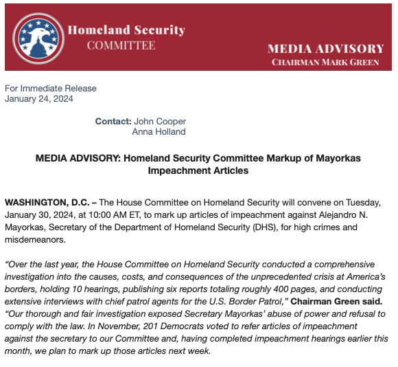Homeland Security Committee Press Release