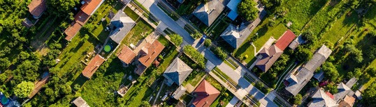 overhead photo of houses in a neighbourhood