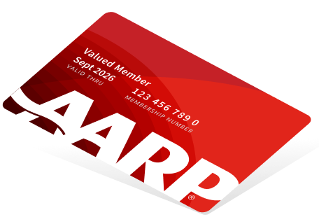 Red AARP membership card displayed at an angle