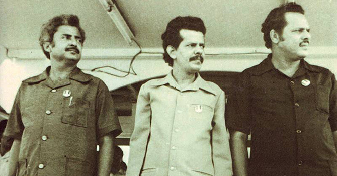 Three leading members of Yemen’s NLF: Salim Rubai Ali (who became President of South Yemen), Abdul Fattah Ismail, and Ali al-Nasir Muhammad al-Hasani.