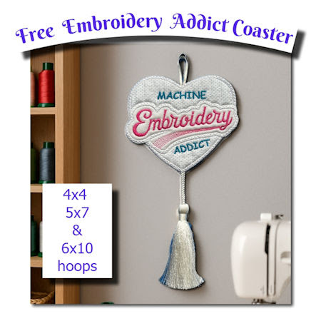 Free Machine Embroidery Addict Coaster by Kreative Kiwi - 450