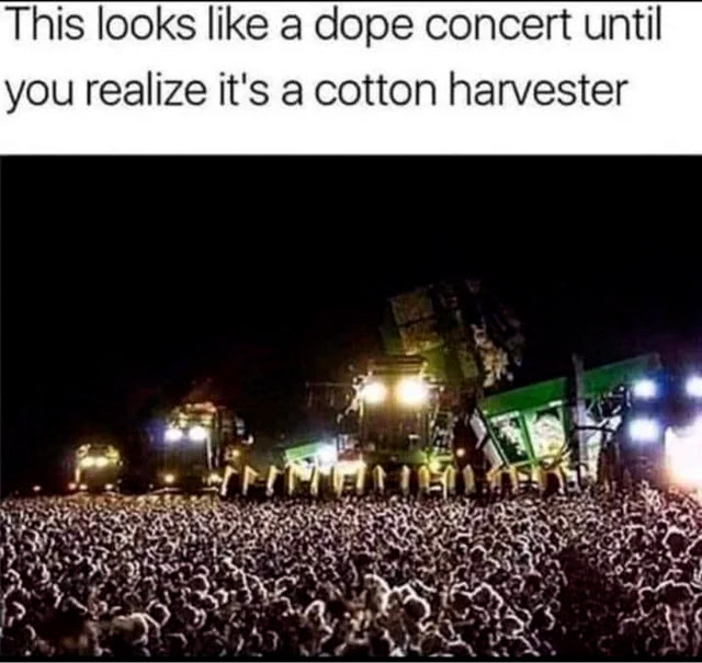 Cotton harvestor pic made to look like ausience of people.