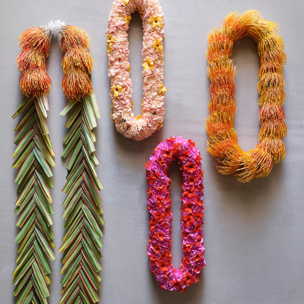 Four leis, viewed from above.