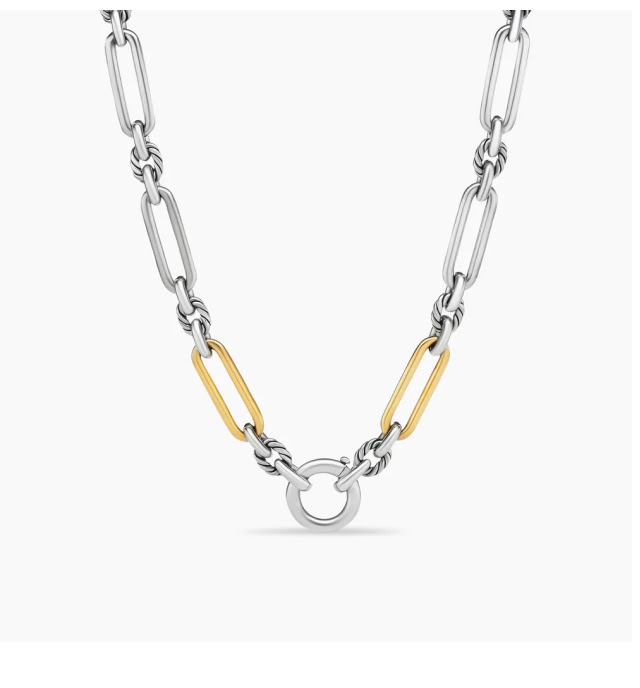 Lexington Chain Necklace Sterling Silver with 18K Yellow Gold, 7mm