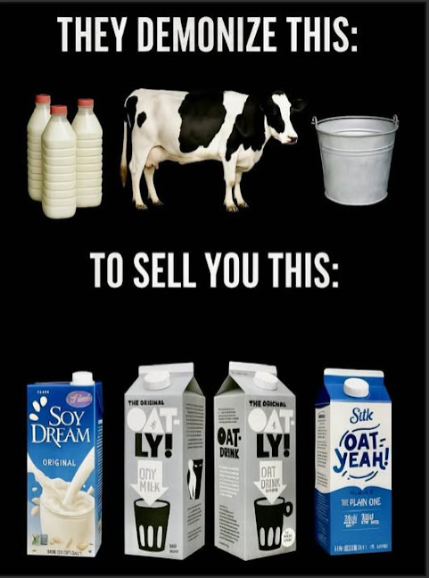 Meme promoting milk over oat milk.