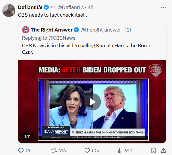 Hypocrite CBS for denying Kamala was the border Czar when she was.