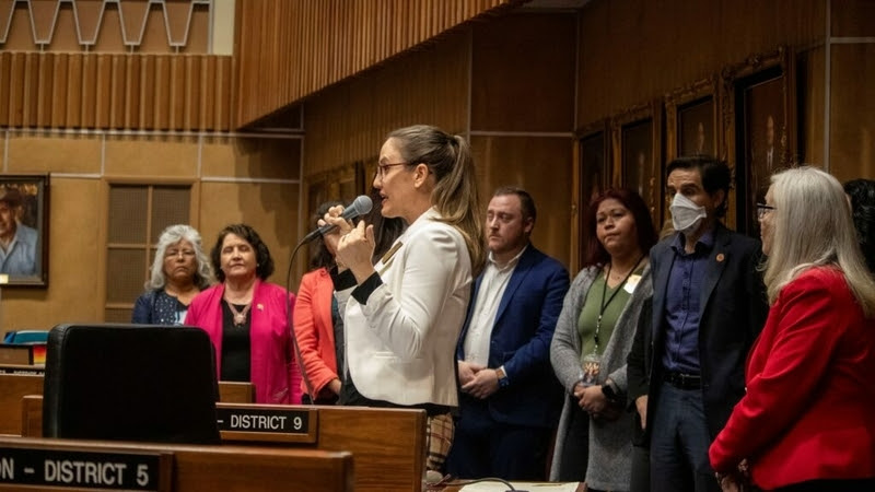 Sen. Eva Burch, an Arizona Democrat, shared with colleagues Monday that she plans to get an abortion to terminate her unviable pregnancy. Several Republicans left the floor during Burch’s remarks. (Jerod MacDonald-Evoy/Arizona Mirror) 