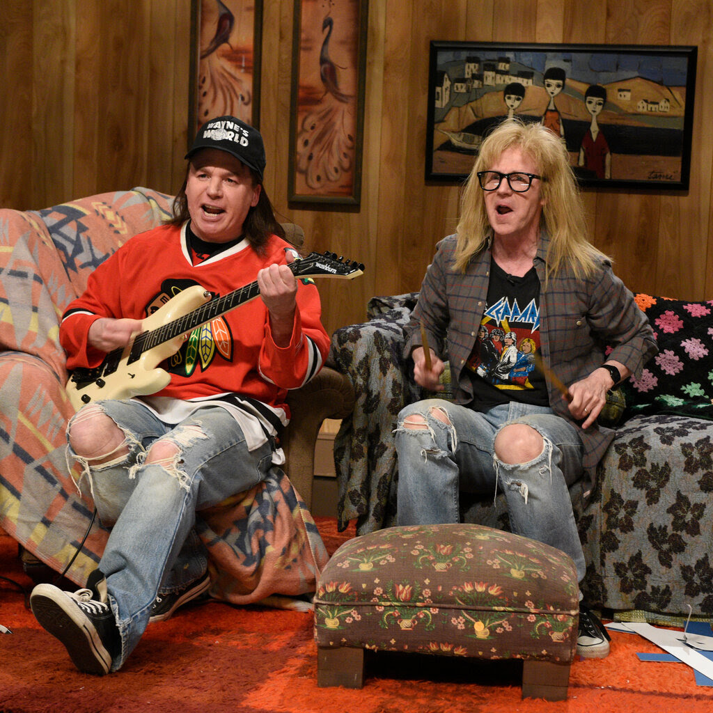 Mike Myers and Dana Carvey during a “Wayne’s World” skit in 2015.