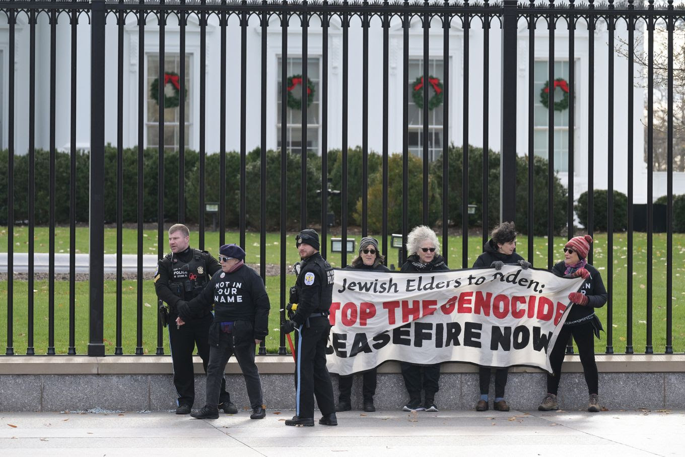 Police detain protesters outside the White House this week. (Matt McClain/The Washington Post)