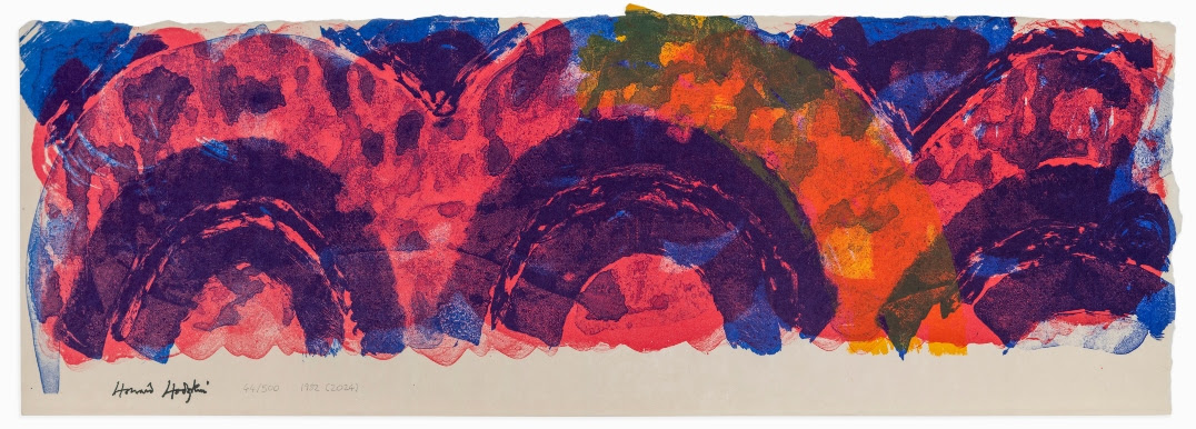 colourful pink and blue painting called Indian leaves by Howard Hodgkins