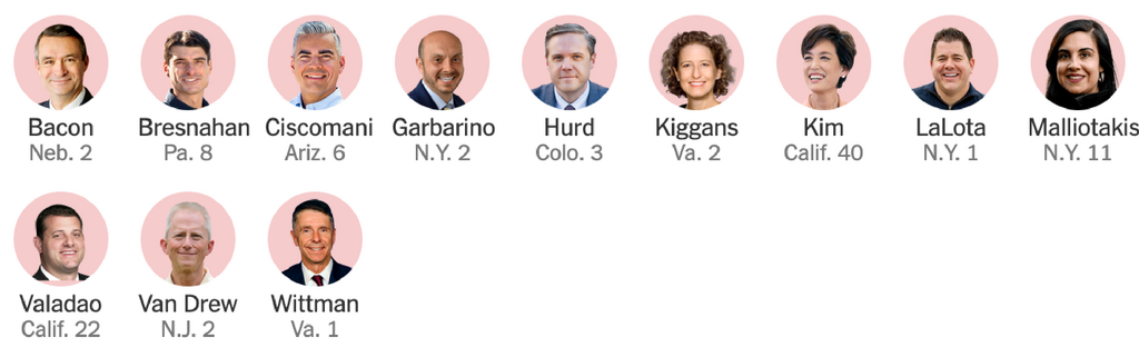 Headshots of the 12 Republican House members who are swing-district survivors.