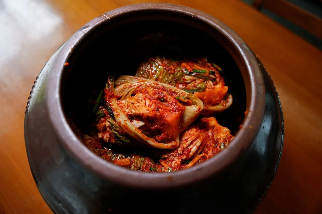 Kimchi in a jar at the Kimchi Culture Institute in Namyangju, South Korea.