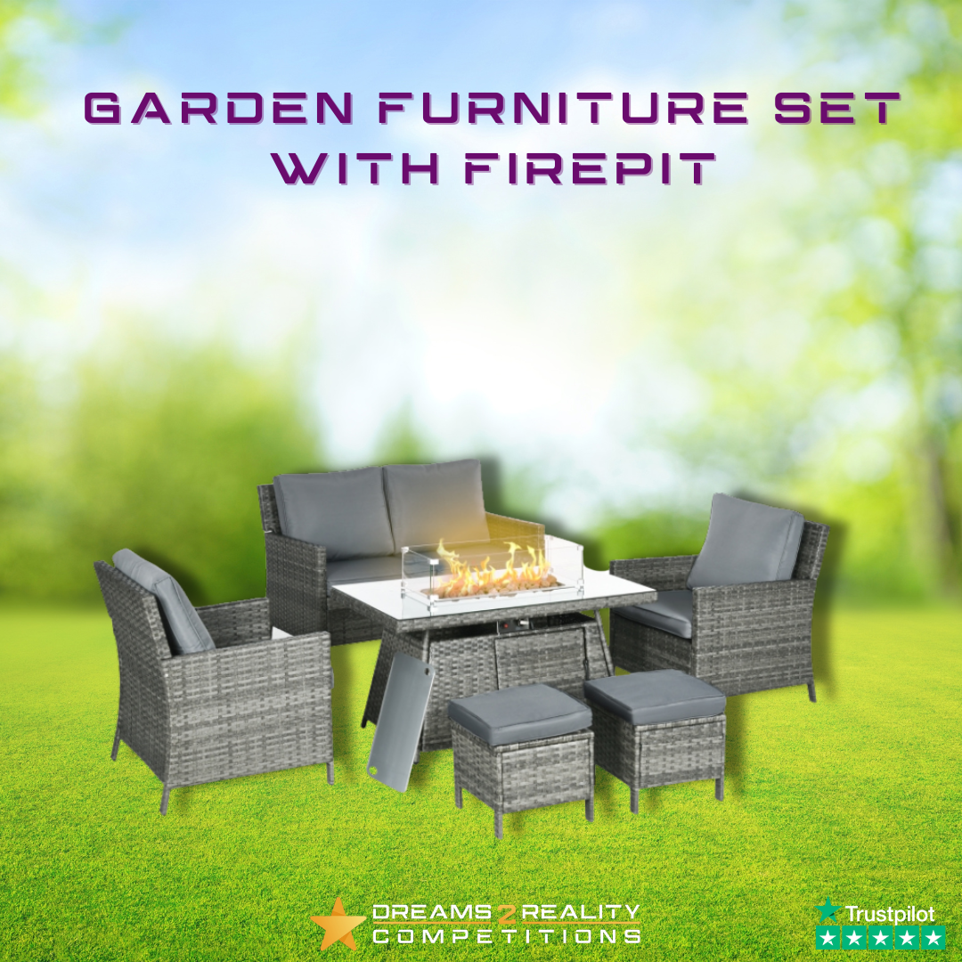 Image of Rattan Garden Furniture Set With Firepit