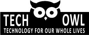 Logo: Owl head graphic atop a rectangle. Text: TechOWL, Technology for our whole lives.