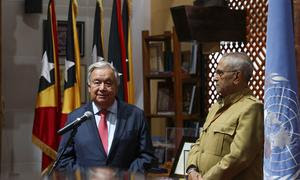 El Secretario General de la ONU, António Guterres, (izquierda) y el presidente de Timor Leste, José Ramos Horta, en Dili, la capital timorense.