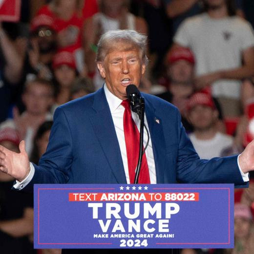 (FILES) Former US President and Republican presidential candidate Donald Trump speaks during a campaign rally at Mullet Arena in Tempe, Arizona on October 24, 2024. Donald Trump won the state of Arizona in this week's US presidential election, US TV networks projected on November 9, 2024, completing the Republican's sweep of all seven swing states. (Photo by Rebecca NOBLE / AFP)