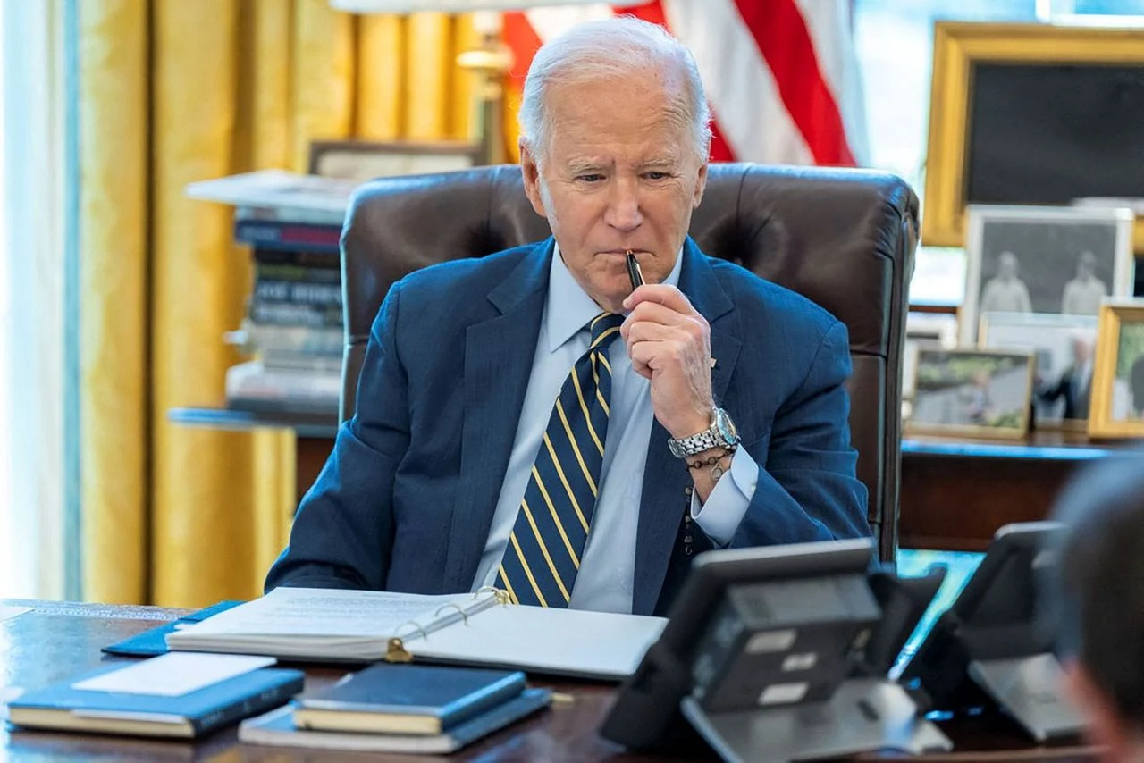 President Biden speaks on the phone with Israeli Prime Minister Benjamin Netanyahu on Thursday. (The White House/Reuters)