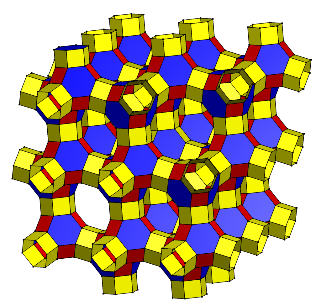 an image of an apeirohedron with truncated octahedra and hexagonal prisms