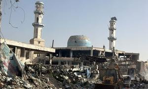 Una mezquita de la ciudad de Gaza en ruinas.