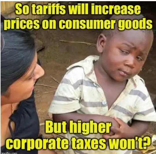 Meme equating tariffs with corporate tax