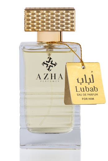 A bottle of perfume with a tagDescription automatically generated