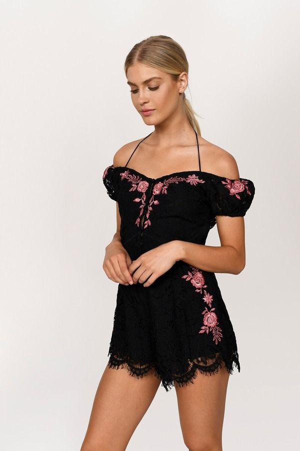 black bella embroidered lace romper