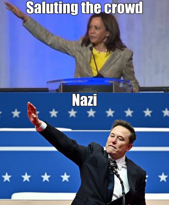 Harris using same salute as Musk.