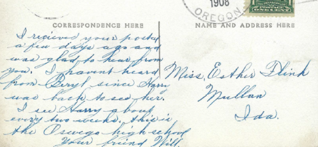 postcard writing, marked by stamp, transcription below