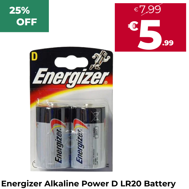 Energizer® Alkaline Power D LR20 Battery - Pack of 2