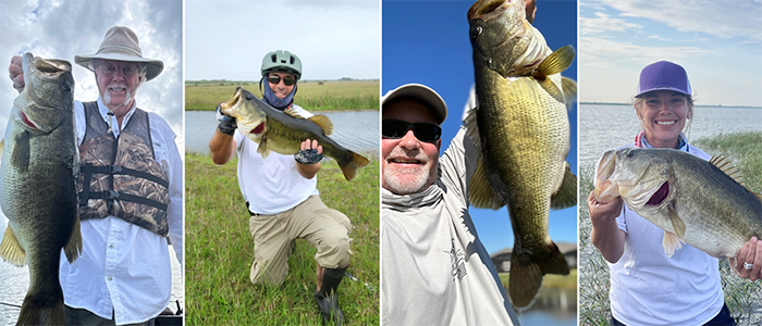 montage of anglers holding trophy size bass