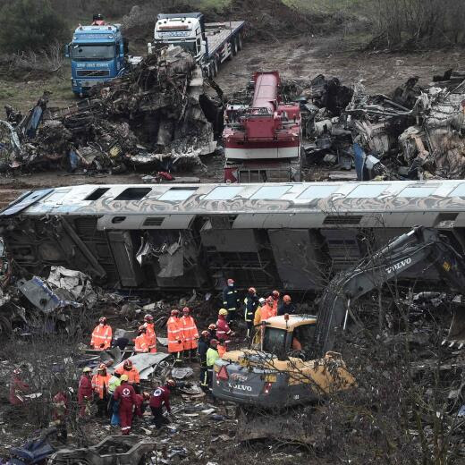 Le lieu de la catastrophe ferroviaire près de Larissa, le 2 mars 2023