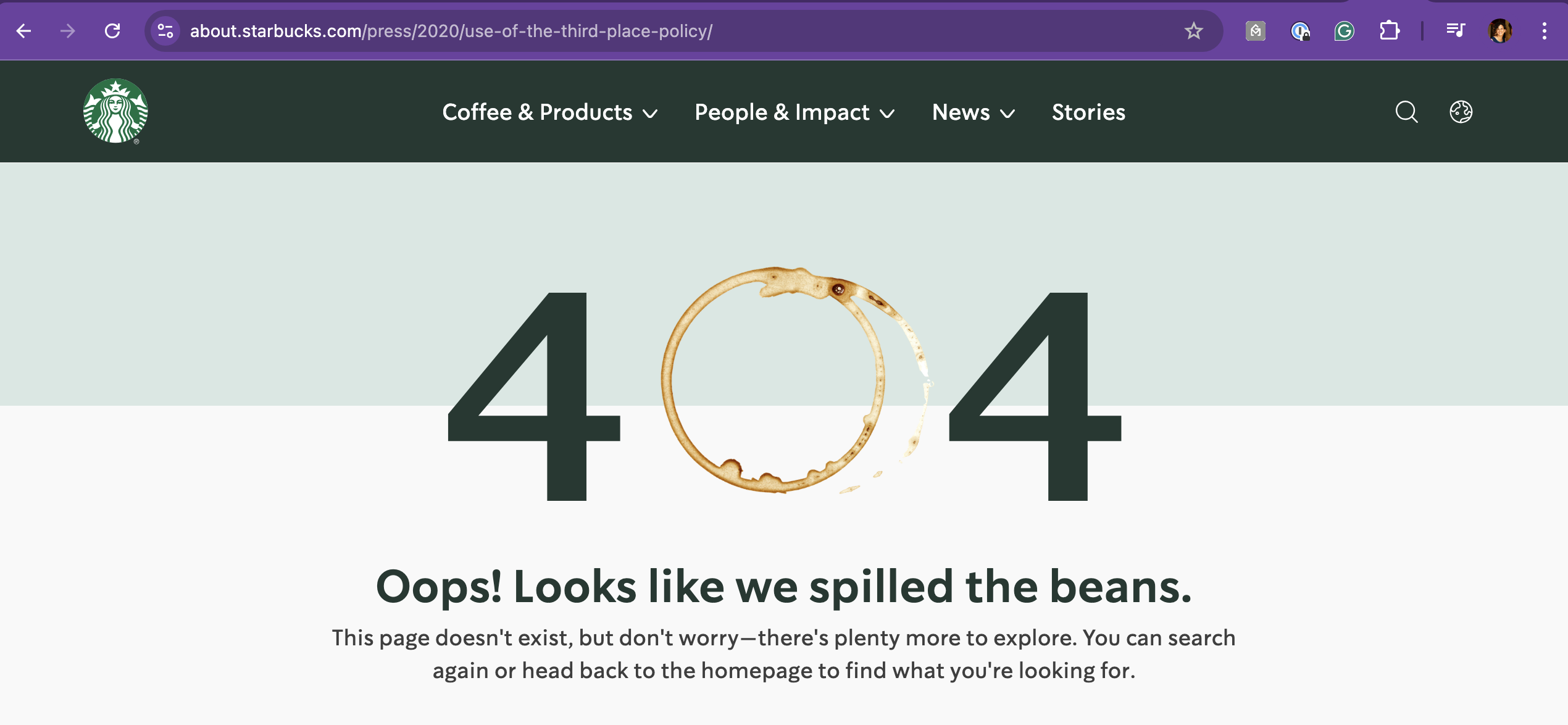 screenshot of Starbucks