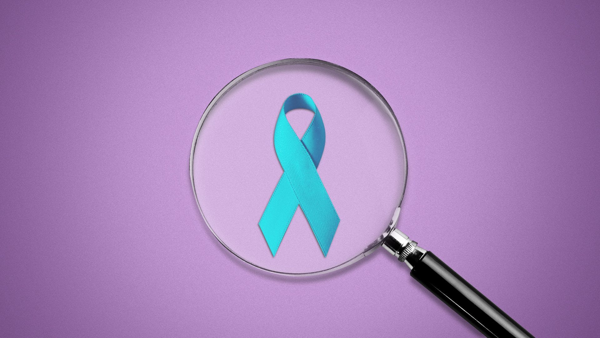 Illustration of a magnifying glass examining a small cervical cancer ribbon.