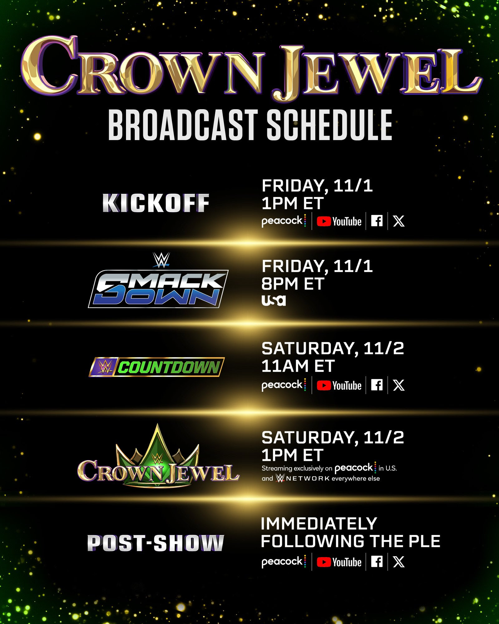 WWE Universe: Your Crown Jewel Broadcast Schedule has arrived! Original