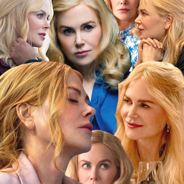 A collage of photographs of Nicole Kidman’s face. 