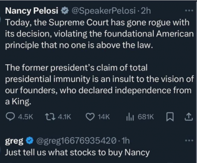 Nancy Pelosi tweet mocked by other users.