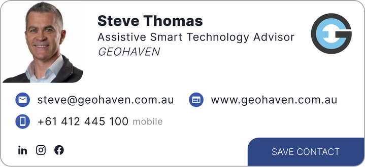 This is Steve Thomas's card. Their email is steve@geohaven.com.au. Their phone number is +61 412 445 100.