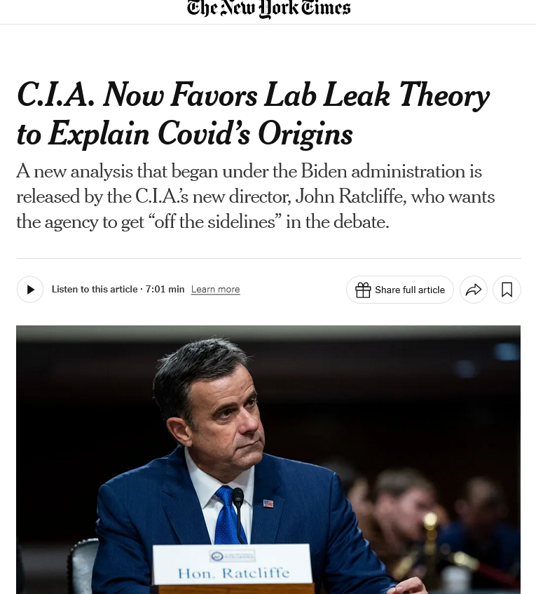 New York Times article on CIA changing to ola leak theory.