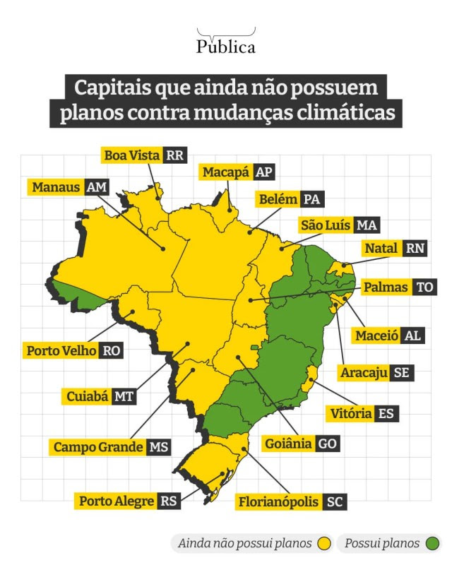 Mapa do Brasil mostra quais capitais tem planos contra as mudanças climáticas