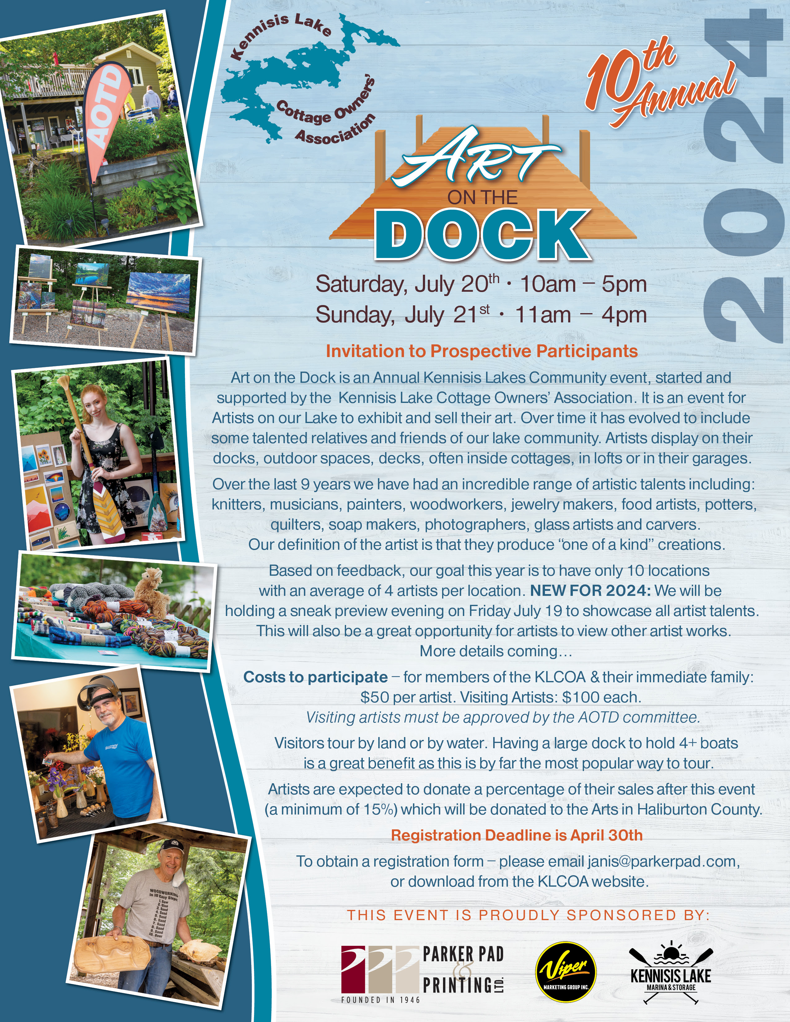 Call for Art on the Dock Artists Submissions – by April 30 – Complete the submission form attached