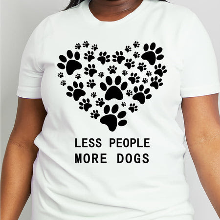 Simply Love Full Size LESS PEOPLE MORE DOGS Heart Graphic Cotton Tee