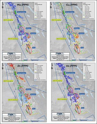 Figure 2: Map of Paubäcken project area showing regional till sampling geochemical results (CNW Group/First Nordic Metals Corp.)