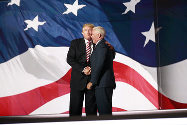 Donald J. Trump gave an air-kiss to his running mate, Gov. Mike Pence, after his speech on Wednesday.