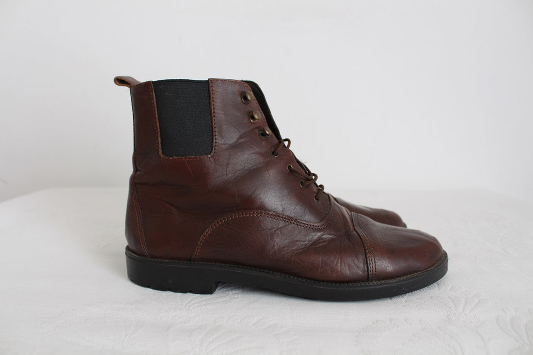 VINTAGE GENUINE LEATHER BROWN LACE-UP BOOTS - SIZE 6