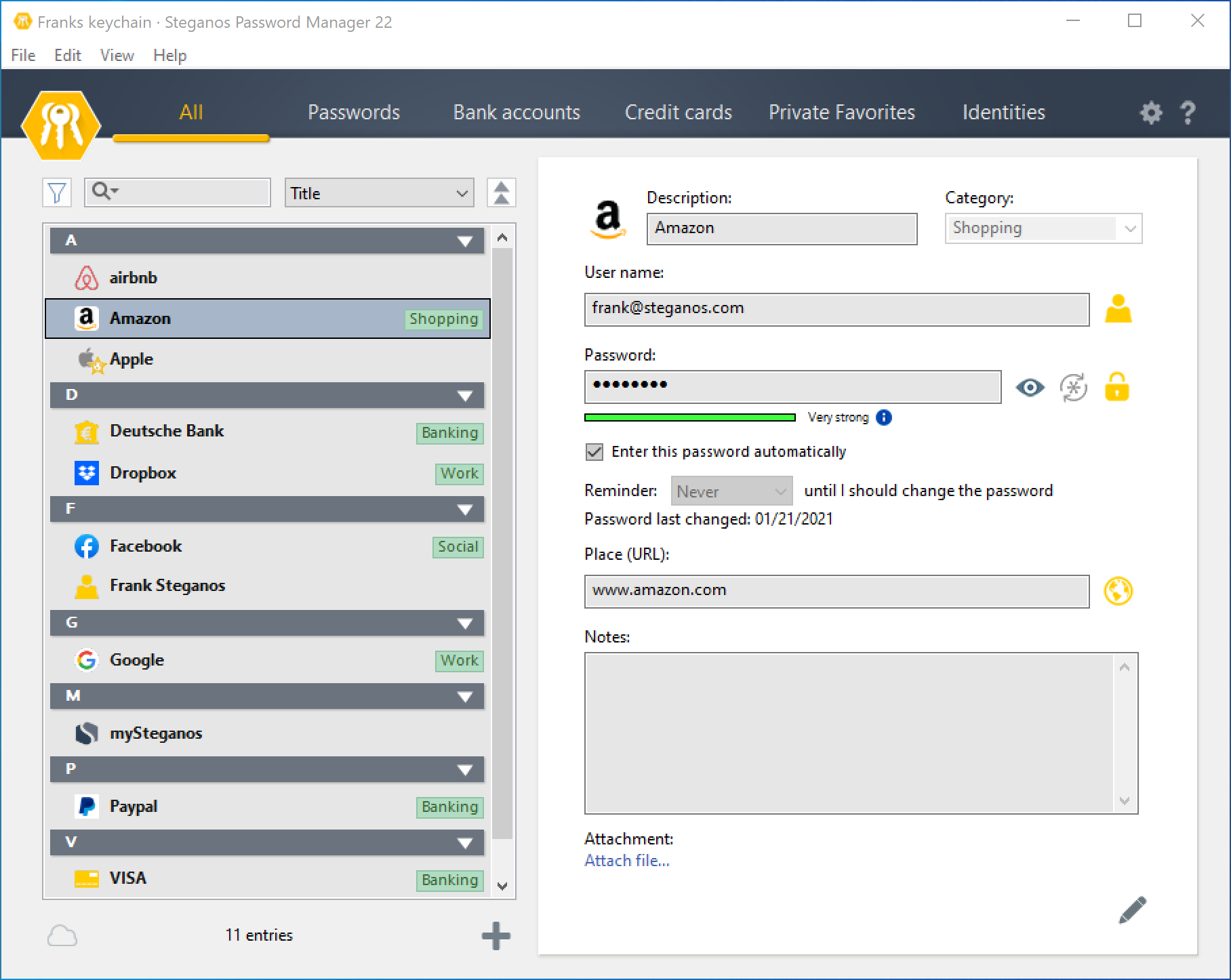 Steganos Password Manager 22 Screenshot