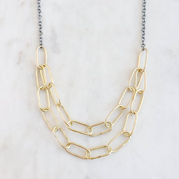 2 Layer 14K Gold &amp; Oxidized Sterling Silver Necklace