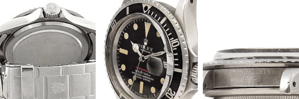 The Rolex Submariner 1680 has more details that are distinctly vintage: the unadorned case back, the unique knurling on the bezel edges, and the "Top Hat" raised crystal.