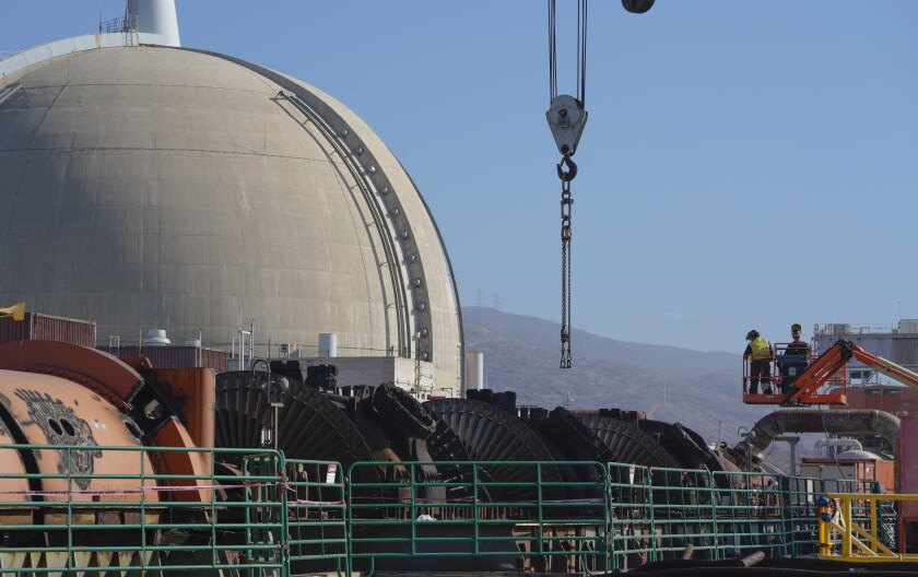 Crews work on the demolition of                    the San Onofre Nuclear Generating Station. 